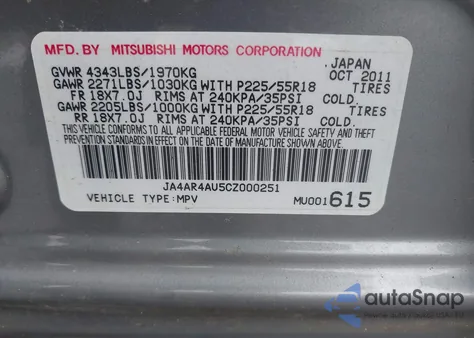 2012 Mitsubishi Outlander Sport Se from USA, damaged, VIN JA4AR4AU5CZ000251